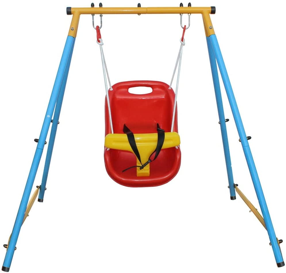 Baby Toddler Indoor/Outdoor Metal Swing Set (Blue, Red, Yellow)