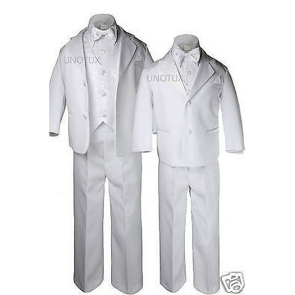 Baby Toddler Kid Boy Formal Baptism Paisley Christening White 5pc Tuxedo Suit