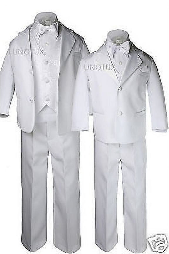 Baby Toddler Kid Boy Formal Baptism Paisley Christening White 5pc Tuxedo Suit
