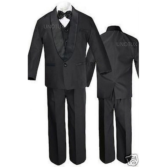 Baby Toddler Kid Boy Wedding Formal Shawl Lapel Vest Sets Tuxedo Black Suit S-4T