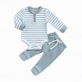 thumbnail image 1 of Baby Toddler Kids Boy Clothing Set Boys Fall Winter Stripe Long Sleeve Elastic Waist 6M 9M 12M 2T 3T 4T Pants 2PCS, 1 of 4