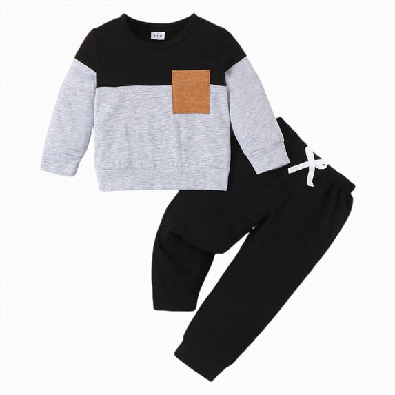 Baby Toddler Kids Boy Clothing Set Fall/Winter Solid Long Sleeve Drawstring Pants 3T 4T 5T Playwear 2-Pieces Kaprioy Boys Clothes Fall Winter