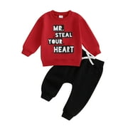 PAERPADE Baby Toddler Kids Boys 2-piece Valentine’s Day Clothing Set, 6 12 18 24 Months 2T 3T 4T Long Sleeve Letters Print Sweatshirt with Sweatpants Outfit