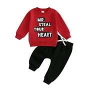 PAERPADE Baby Toddler Kids Boys 2-piece Valentine’s Day Clothing Set, 6 12 18 24 Months 2T 3T 4T Long Sleeve Letters Print Sweatshirt with Sweatpants Outfit