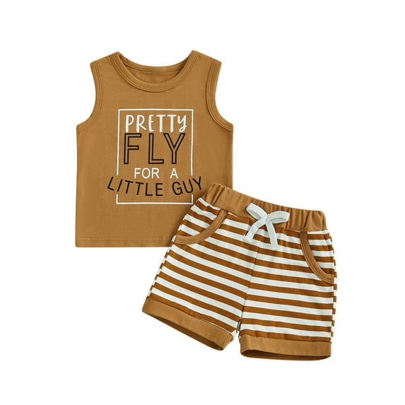 Baby Toddler Kids Boys Tank Summer Clothing Set, 6 12 18 24 Months 2T 3T 4T Letters Print Sleeveless Vest Tops with Striped Shorts Summer Outfit