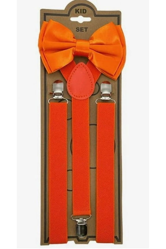 Baby Toddler Kids Children Boys Girls Orange Bow Tie Suspender Set Bowtie + Suspenders