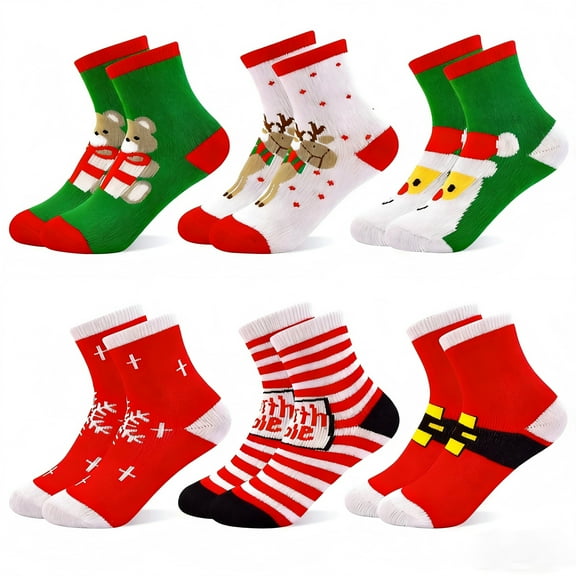 Baby Toddler Kids Christmas Socks 6 Pairs Colorful Crew Socks For Boys Girls 0-9 Years