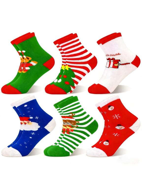 Baby Toddler Kids Christmas Socks 6 Pairs Colorful Crew Socks For Boys Girls 0-9 Years