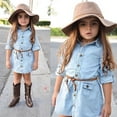 thumbnail image 1 of Baby Toddler Kids Girl Denim Dress Long Sleeve Party Princess T-Shirt Dresses Clothes With Belt Blue 6-7 Years, 1 of 6