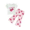thumbnail image 1 of Baby Toddler Kids Girl Summer Outfits 6 12 18 24 Months 2T 3T 4T Strawberry Print Flying Sleeve T-Shirt and Elastic Flare Pants Cute 2 Piece Clothes Set, 1 of 9
