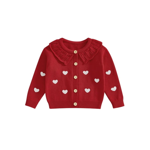 Baby Toddler Kids Girls Cardigan Sweater 6 12 18 24 Months 2T 3T 4T 5T Casual Heart Embroidery Doll Collar Button Infant Knitwear for Toddler Warm Clothes