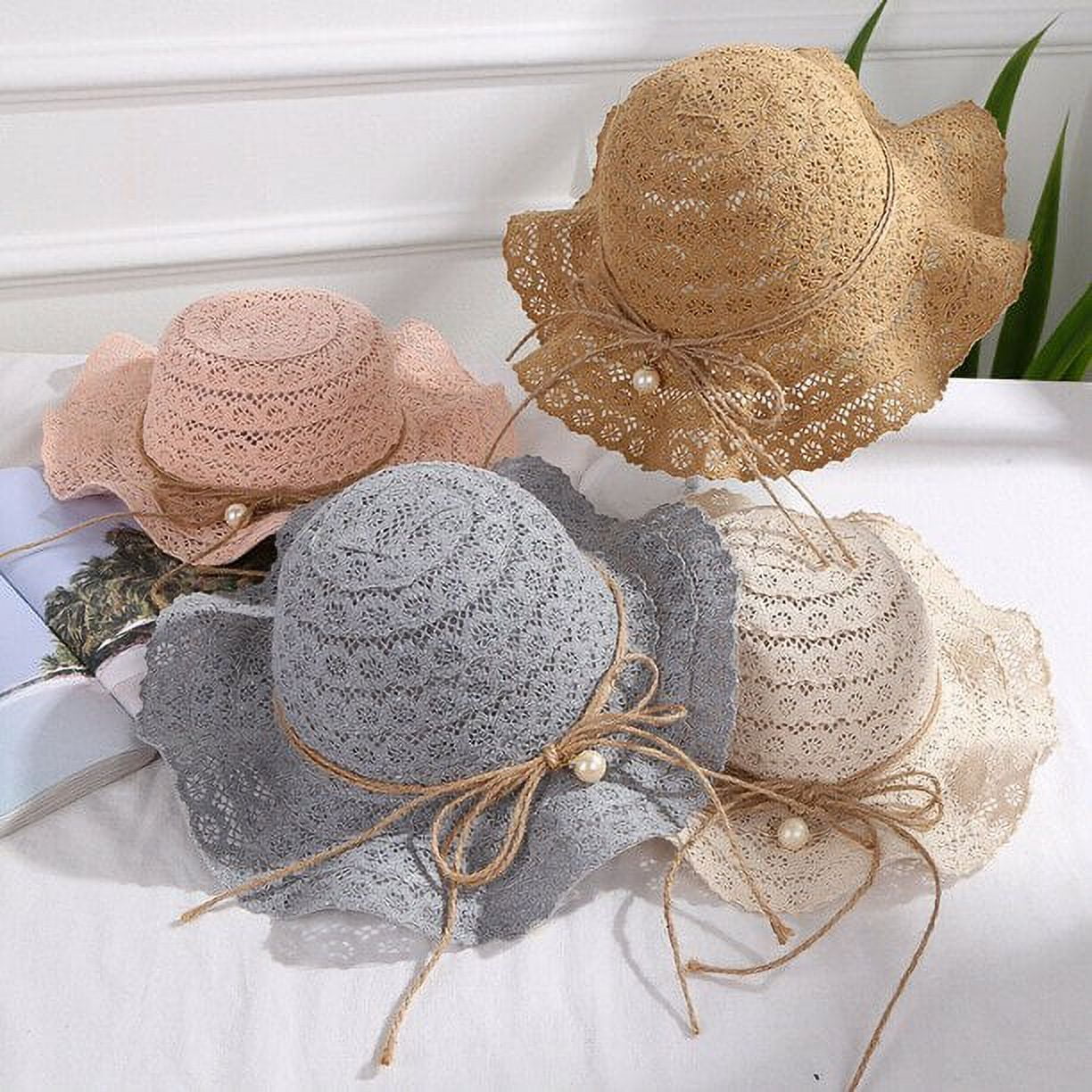Tea Party Hat Kids' Summer Straw Hat Foldable UV Protection
