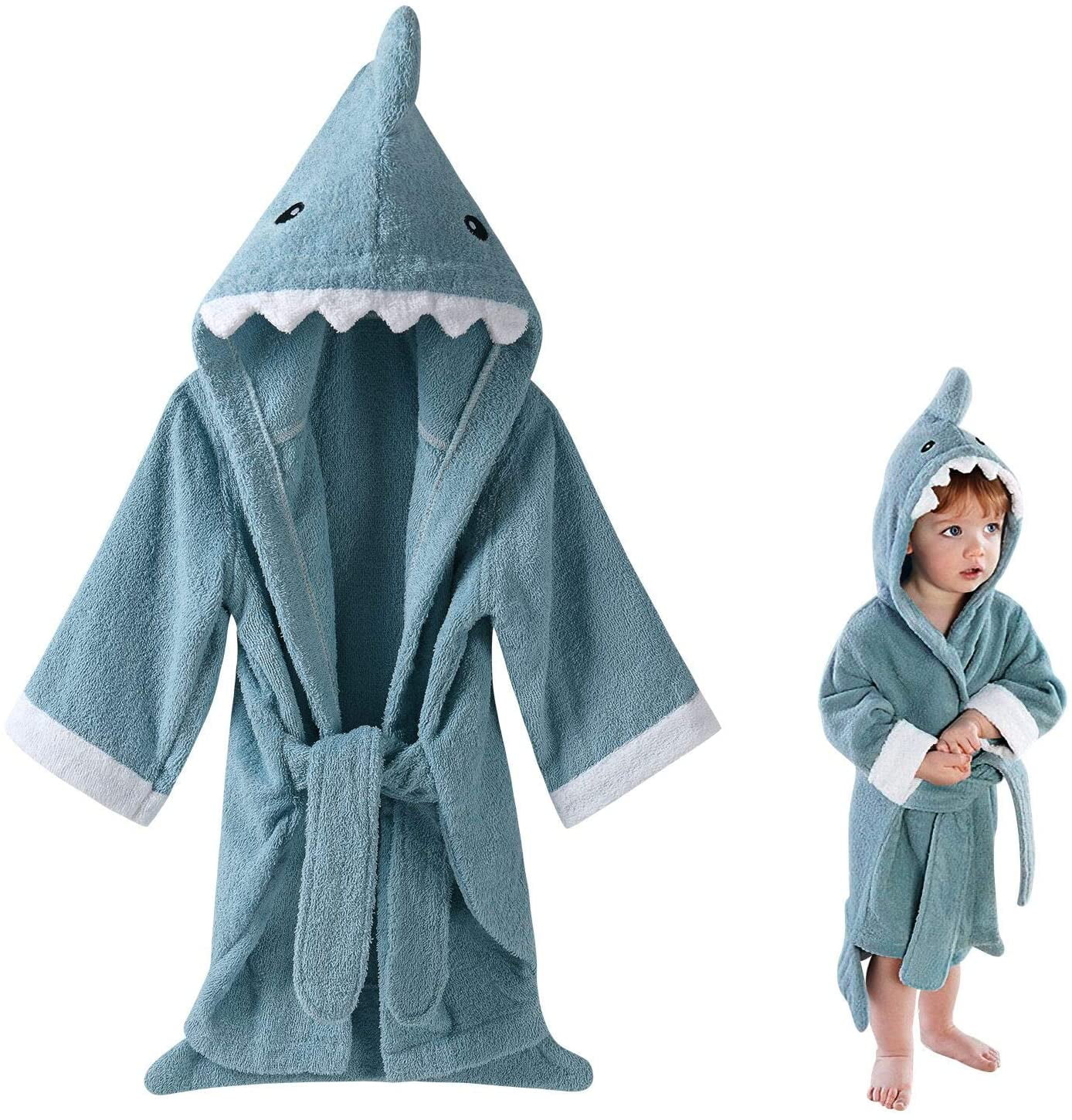 Baby Toddler Kids Hooded Bathrobe Hooded Bathrobe Hooded Towel Cute One Size Blue Shark