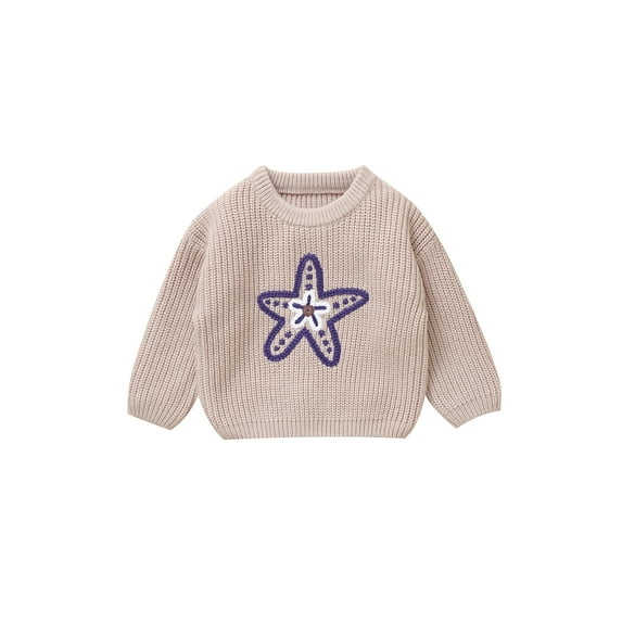 Baby Toddler Knit Sweaters 6 9 12 18 24 Months 2T 3T Long Sleeve Round Neck Ocean Animal Embroidery Pullover Infant Fall Tops