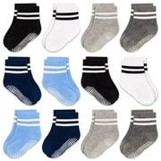 TPHON Baby Toddler Non Slip Socks 12 Pairs Toddler Socks with Grip Anti Slip Crew Socks for 0-7 Years Boys
