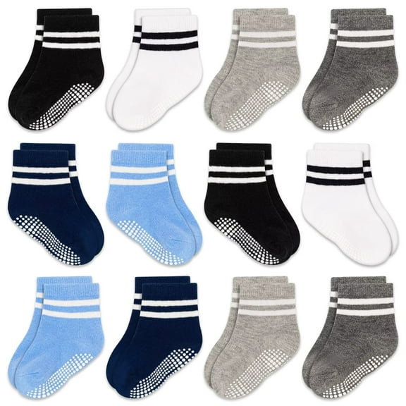 Baby Toddler Non Slip Socks 12 Pairs Toddler Socks with Grip Anti Slip Crew Socks for 0-7 Years Boys