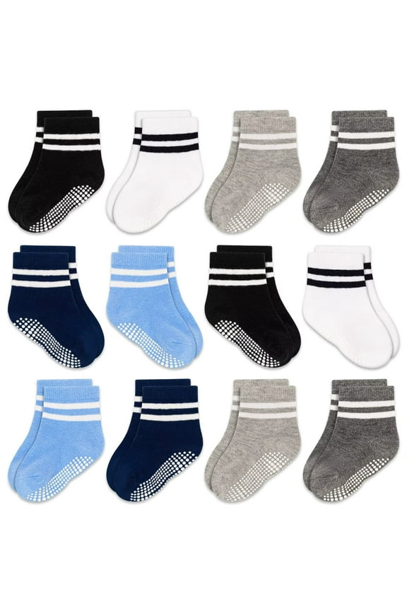 Baby Toddler Non Slip Socks 12 Pairs Toddler Socks with Grip Anti Slip Crew Socks for 0-7 Years Boys