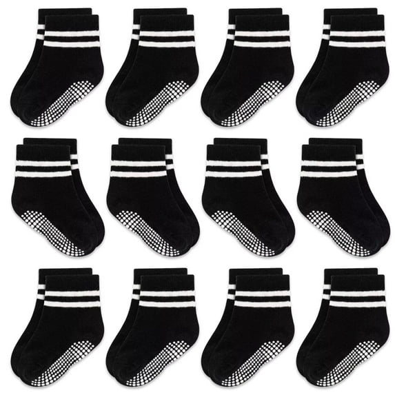Baby Toddler Non Slip Socks 12 Pairs Toddler Socks with Grip Anti Slip Crew Socks for 0-7 Years Boys