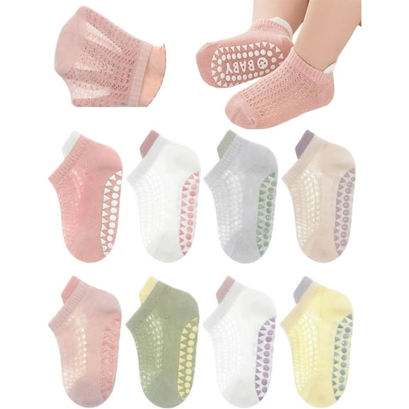 Baby Toddler Non Slip Socks Girl Boy Non-Skid Crew Socks Mesh Summer Infant Floor Socks 8 Pairs
