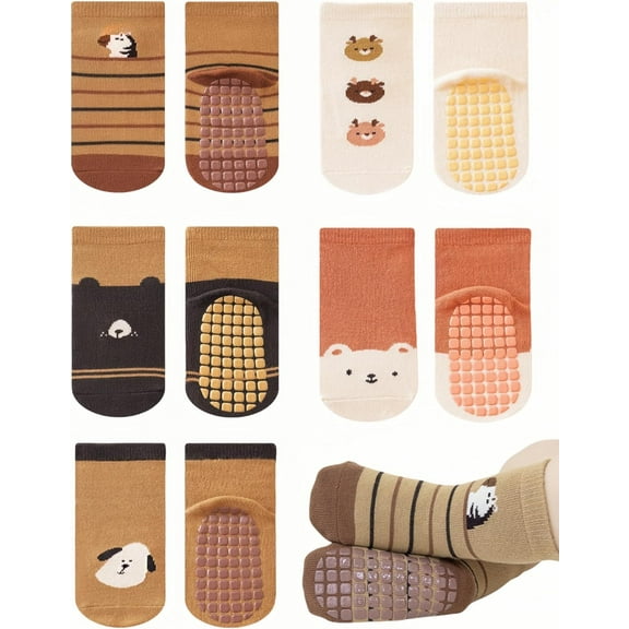 Baby Toddler Non-skid Socks with Grips Anti Skid Slipper Cartoon Socks for Girls Boys Infant Newborn 5 Pairs