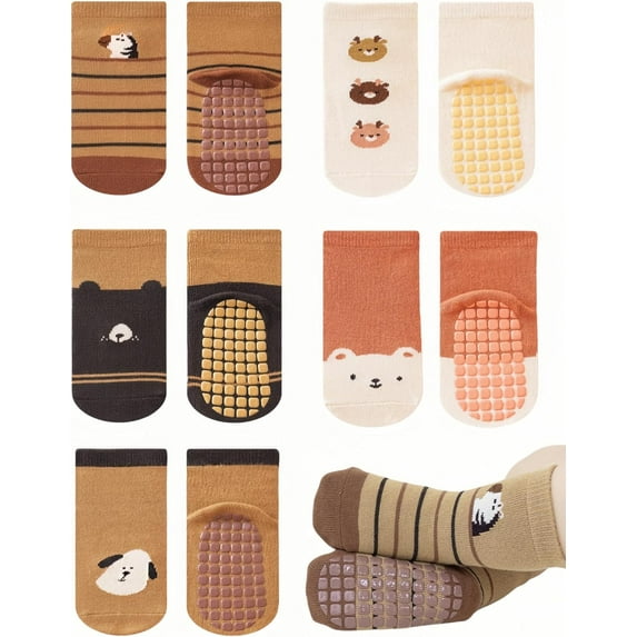 Baby Toddler Non-skid Socks with Grips Anti Skid Slipper Cartoon Socks for Girls Boys Infant Newborn 5 Pairs