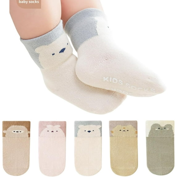 Baby Toddler Non-skid Socks with Grips Anti Skid Slipper Cartoon Socks for Girls Boys Infant Newborn 5 Pairs
