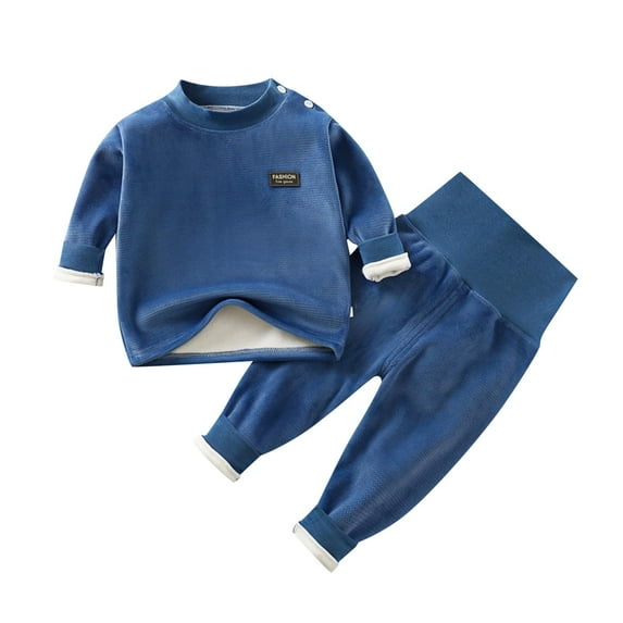Baby Toddler Pajamas Thermal Underwear Set Soft Winter Crewneck Tops and Bottom Lining Toddler Boy Girl Winter Outfits for Boys And Girls 2PCS Outfits Clothes Sets 6-12 Months