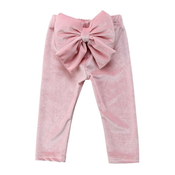 Baby Toddler Princess Girl Velvet Bowknot Soft Leggings Pants (Pink, 110/3-4 Years)