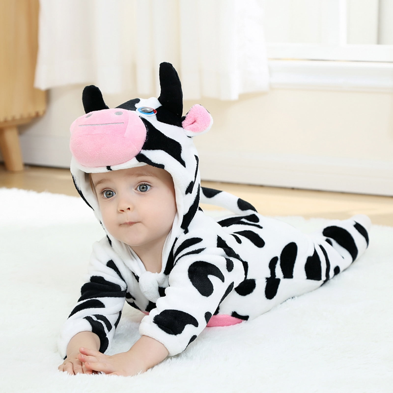 Baby Toddler Romper Suit Animals Boys Girls Hooded Romper Set Cute Cows