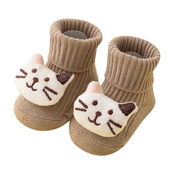 Baby Toddler Socks Anti Slip Cute Mid Tube Floor Socks Khaki