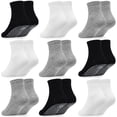 thumbnail image 1 of Baby Toddler Socks with Grip- 9 Pairs Anti-Skid Infant Socks for Crawling Walking Playing Non Slip Kids Boys Socks(01 Black+white+grey,1-3T), 1 of 5