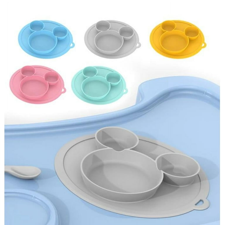 Baby Toddler Suction Placemat Plate,Feeding Mat Plates for with Divider  Sections for Babies,Non Slip Silicone Tray Cup Placemats BPA Free Microwave