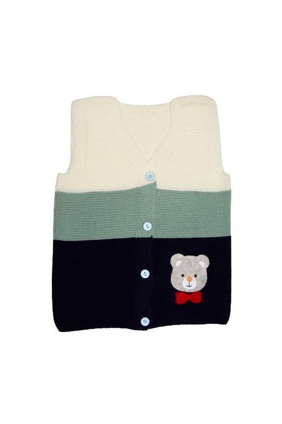 Baby & Toddler Sweater Vest - V-Neck Button-Up Knit Cardigan with Cute Bear, Unisex
