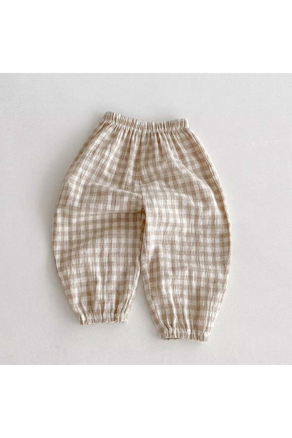 Baby Toddler Unisex Harem Pants Gingham Plaid Elastic Waist Baggy Cuffed Ankle Joggers for Daily Home Kindergarten Wear, 0-4T