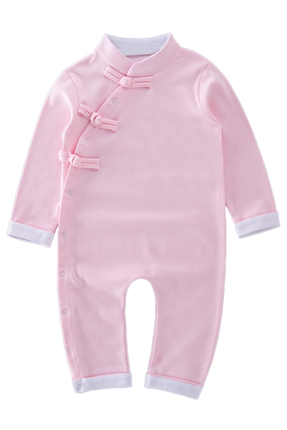Baby Toddler Unisex Traditional Chinese Long Sleeve Romper (70/6-12 Months, Pink)