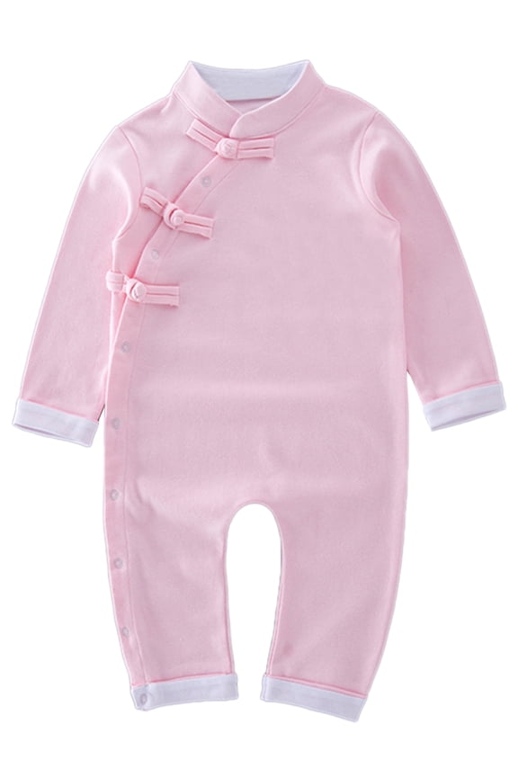Baby Toddler Unisex Traditional Chinese Long Sleeve Romper (80/12-18 Months, Pink)