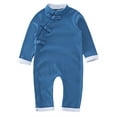 thumbnail image 1 of Baby Toddler Unisex Traditional Chinese Long Sleeve Romper (90/18-24 Months, Blue), 1 of 2