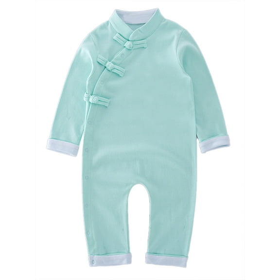 Baby Toddler Unisex Traditional Chinese Long Sleeve Romper (95/2-3 Years, Green)