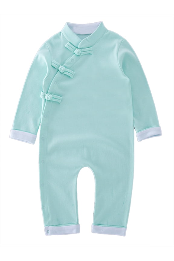 Baby Toddler Unisex Traditional Chinese Long Sleeve Romper (95/2-3 Years, Green)