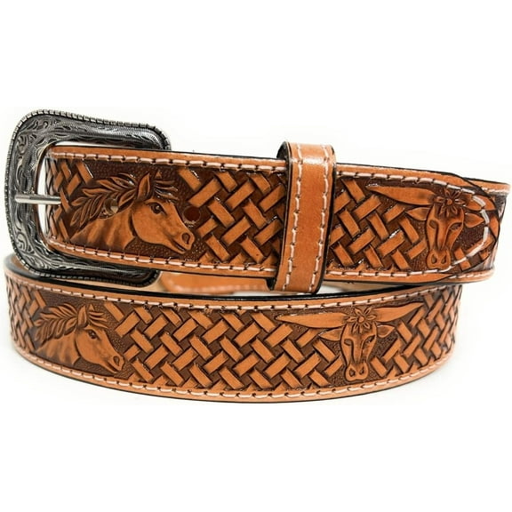 Baby Toddler Western Belt - Boys Girls Genuine Leather Rodeo Belt With Horse and Bull