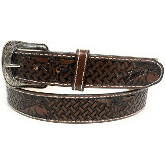 Baby Toddler Western Belt - Boys Girls Genuine Leather Rodeo Belt With Horse and Bull