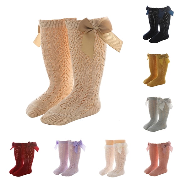 Baby Toddlers Girls Knee High Socks 1 Pack Bow Long Stockings Ruffled Socks Leggings