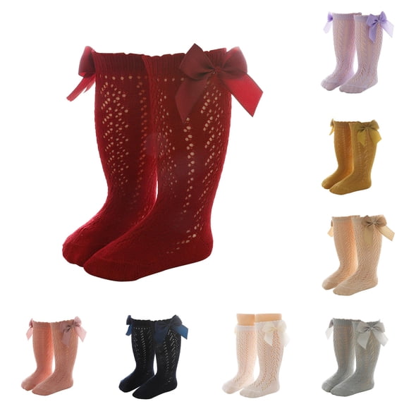 Baby Toddlers Girls Knee High Socks 1 Pack Bow Long Stockings Ruffled Socks Leggings