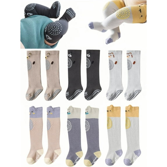 Baby Toddlers Knee High Non Slip Socks with Grips Girl Boy Non-Skid Socks Newborn Infant Floor Crawling Tube Stockings