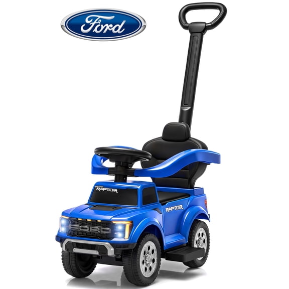 Push Car for Toddlers 1-3, Licensed Ford F-150 3-in-1 Kids Ride on Toy with Parent Push Handle, Foot to Floor Sliding Car with Horn & Lights, Under Seat Storage, Blue