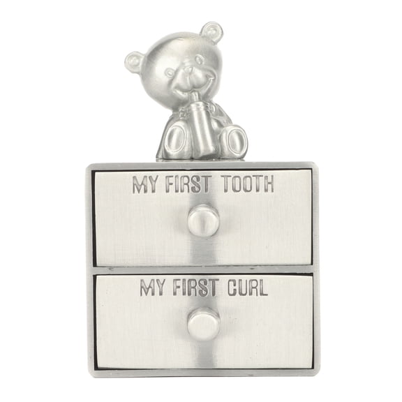 Baby Tooth Curl Holder Box, Silver First Tooth Curl Keepsake Box Drawer Type Bear Decor For Childhood Memory For Boy