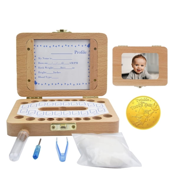 Baby Tooth Fairy Keepsake Box, Newborn Personalized Wooden Storage Album for Lost Tooth, Children Memory Boxes to Save First Teeth & Hair, Tooth Holders for Lost Teeth