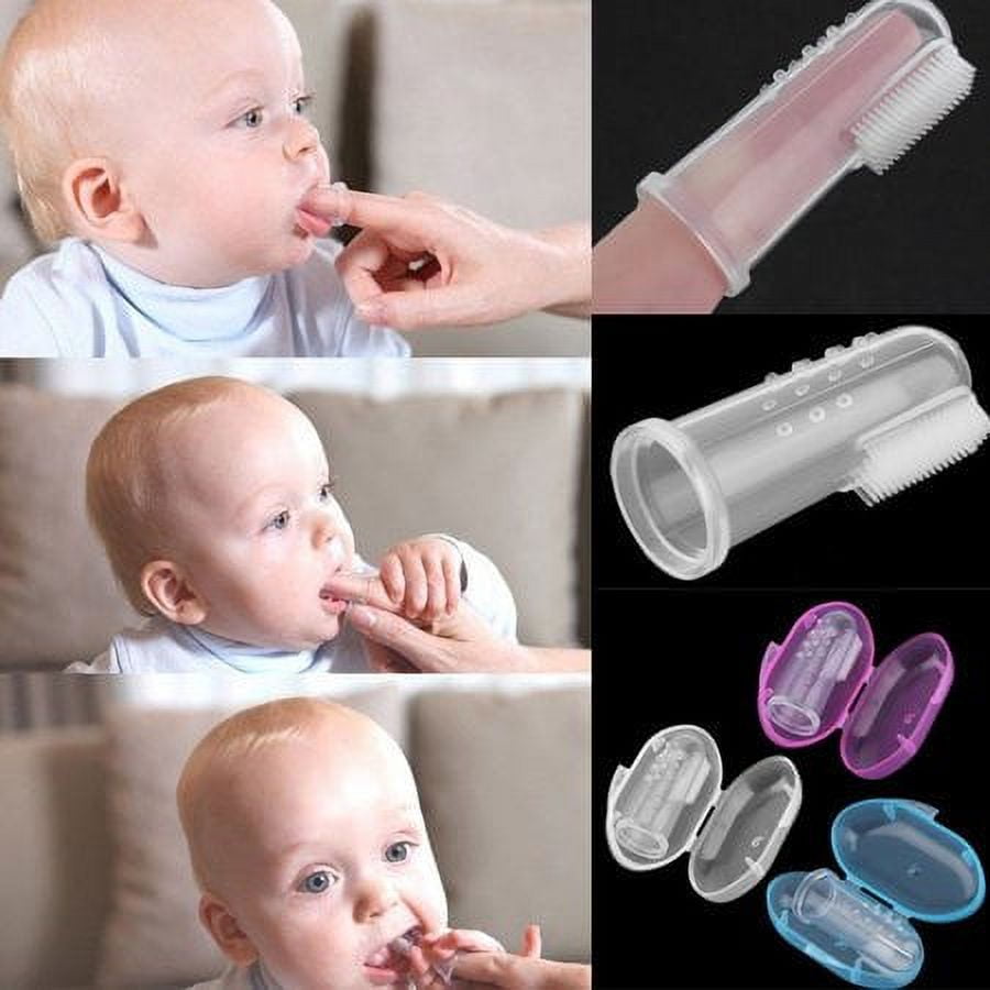 Baby Silicone Finger Toothbrush Soft Teether with Case Gum Tongue Massage  Brush