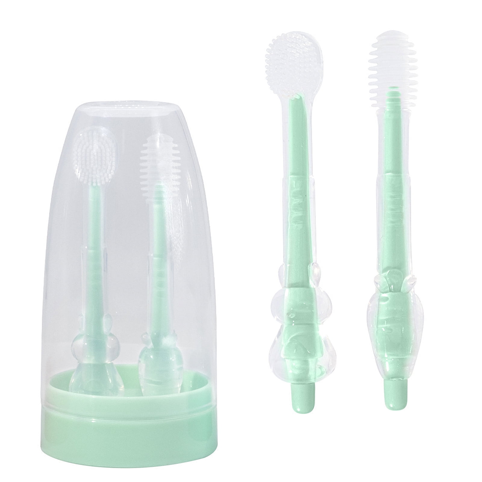 Baby Toothbrush, Newborn Silicone Tongue Cleaner, Baby Oral Cleaning Set, Toddler Toothbrush for 0-6 Months and 6 to 18 Months, Tongue Brush + Teething Brush Value Set