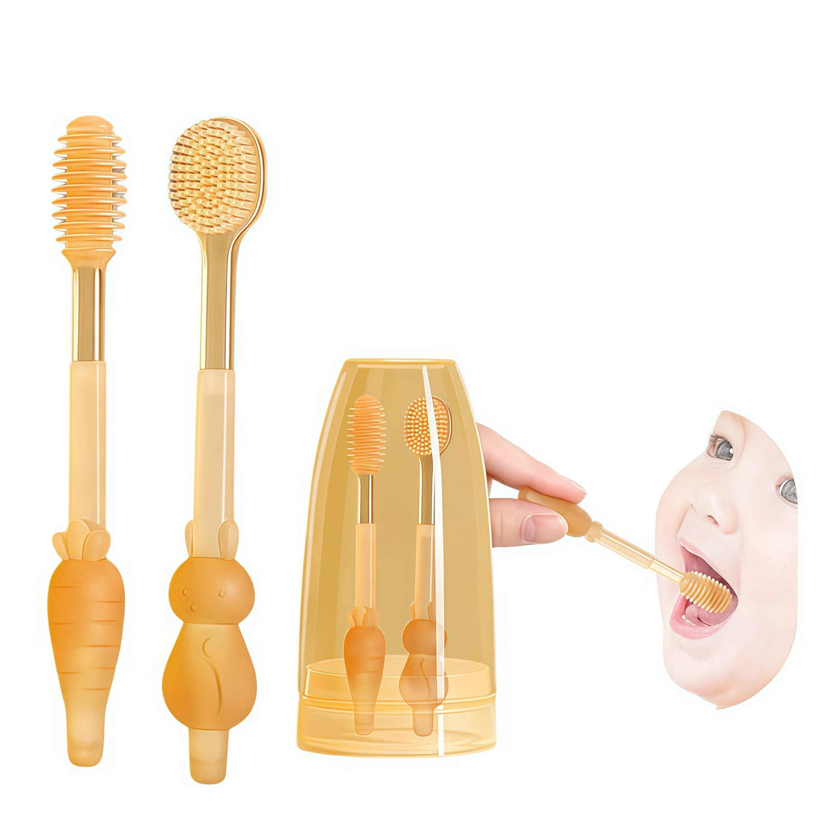 Baby Toothbrush, Newborn Silicone Tongue Cleaner, Baby Oral Cleaning Set, Toddler Toothbrush for 0-6 Months and 6 to 18 Months, Tongue Brush + Teething Brush Value Set